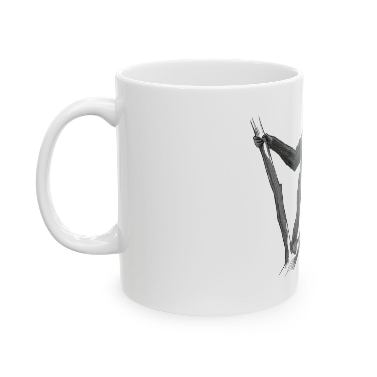 "Pencil Sketch Art Gibbon" White Ceramic Mug