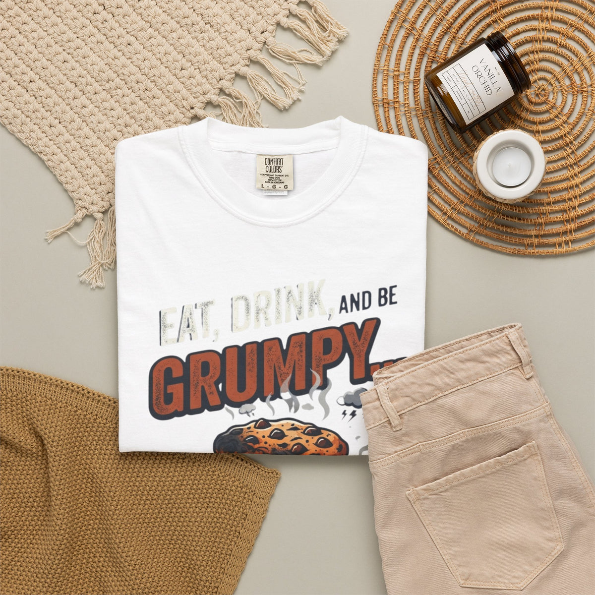 Eat Drink And Be Grumpy Unisex Garment-Dyed Tee