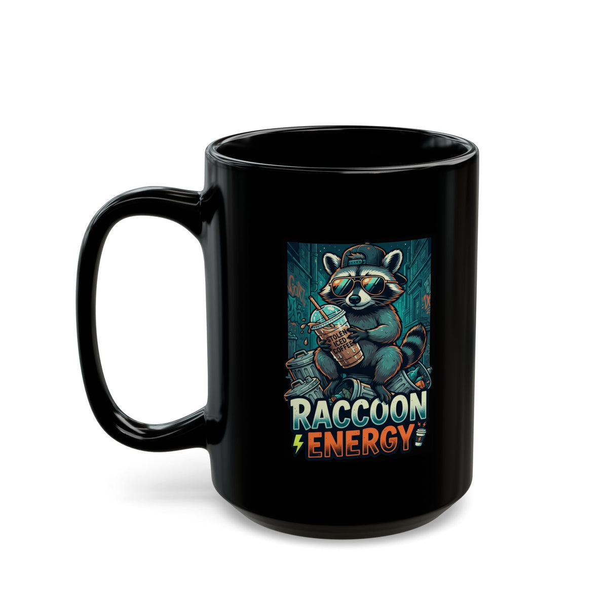 "Raccoon Energy" Black Ceramic Mug