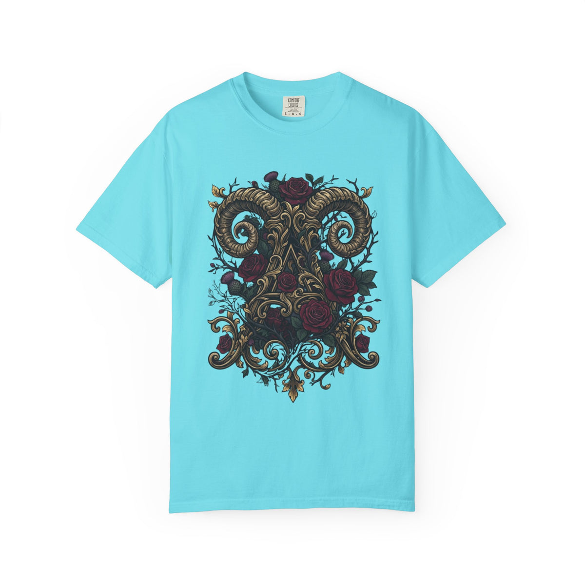 Color: Lagoon Blue | Floral Monogram Aries Unisex Garment-Dyed Tee
