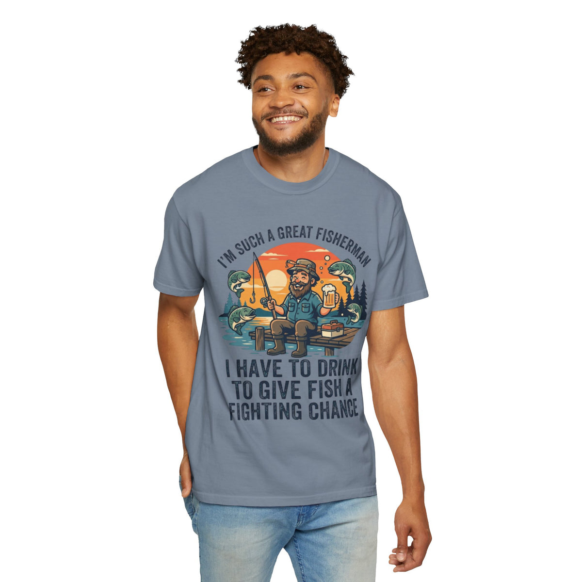 Color: Blue Jean | Drink to Give Fish a Fighting Chance Unisex Garment-Dyed Tee