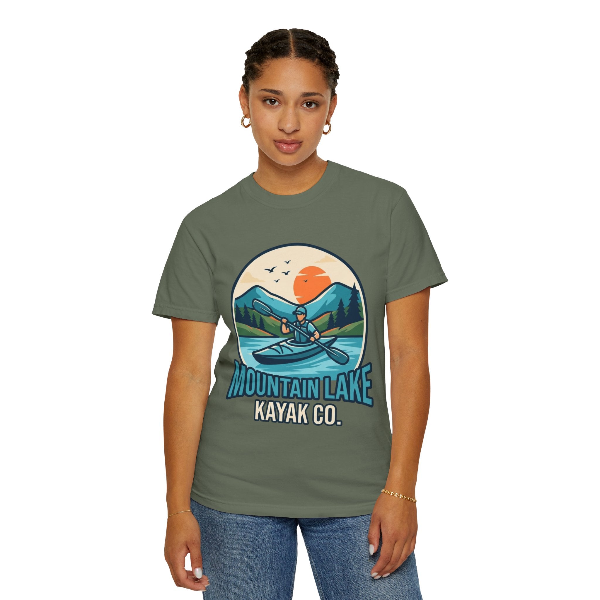 "Mountain Lake Kayak" Unisex Garment-Dyed Tee