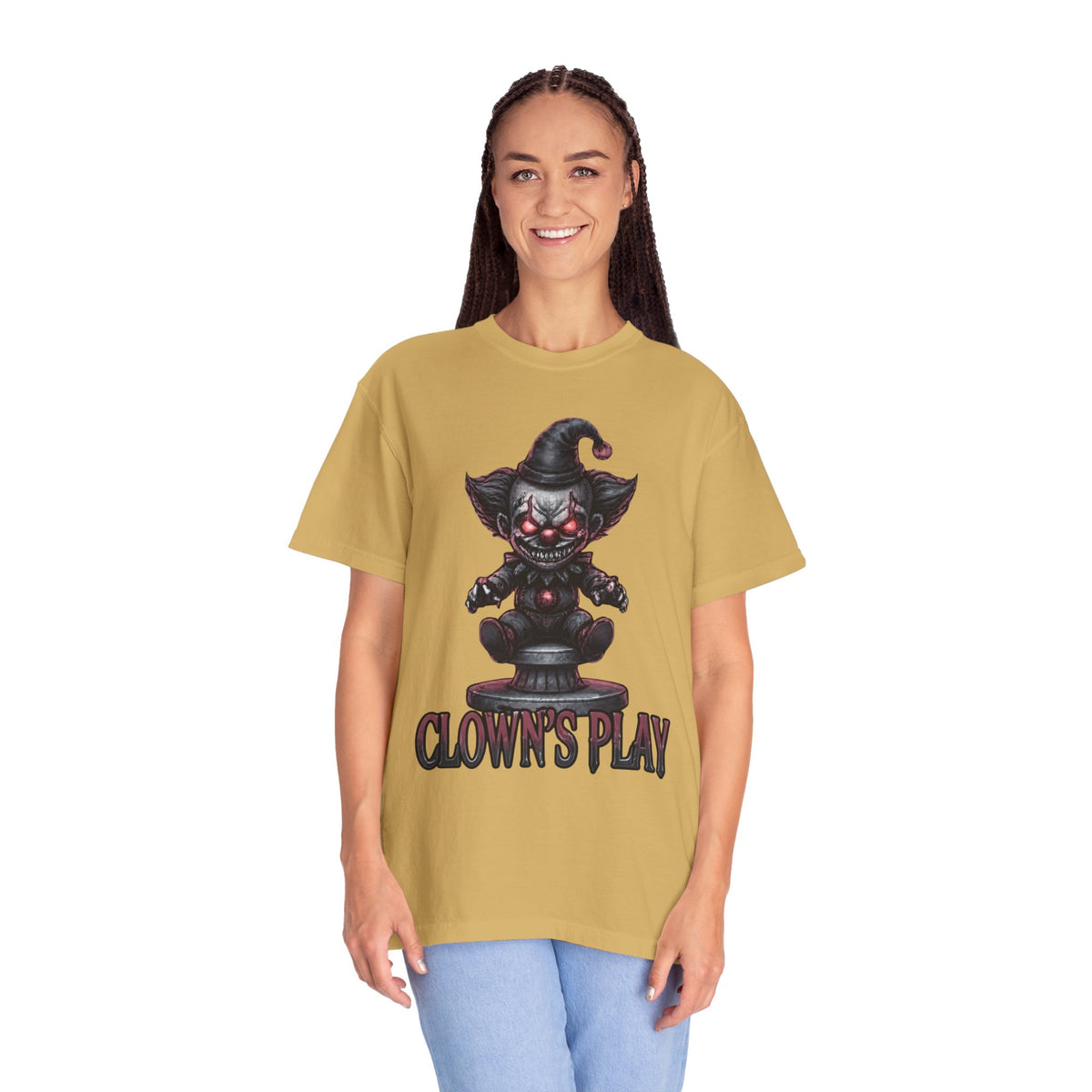 Color: Mustard | Clown Play Unisex Garment-Dyed Tee