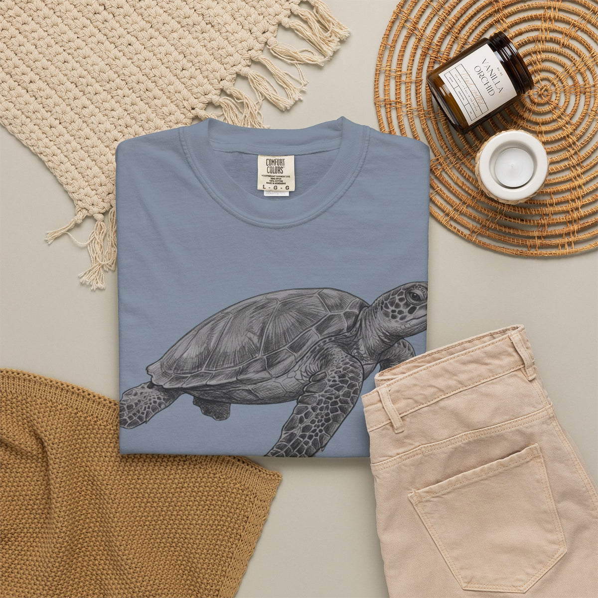 "Pencil Sketch Art Sea Turtle" Unisex Garment-Dyed Tee
