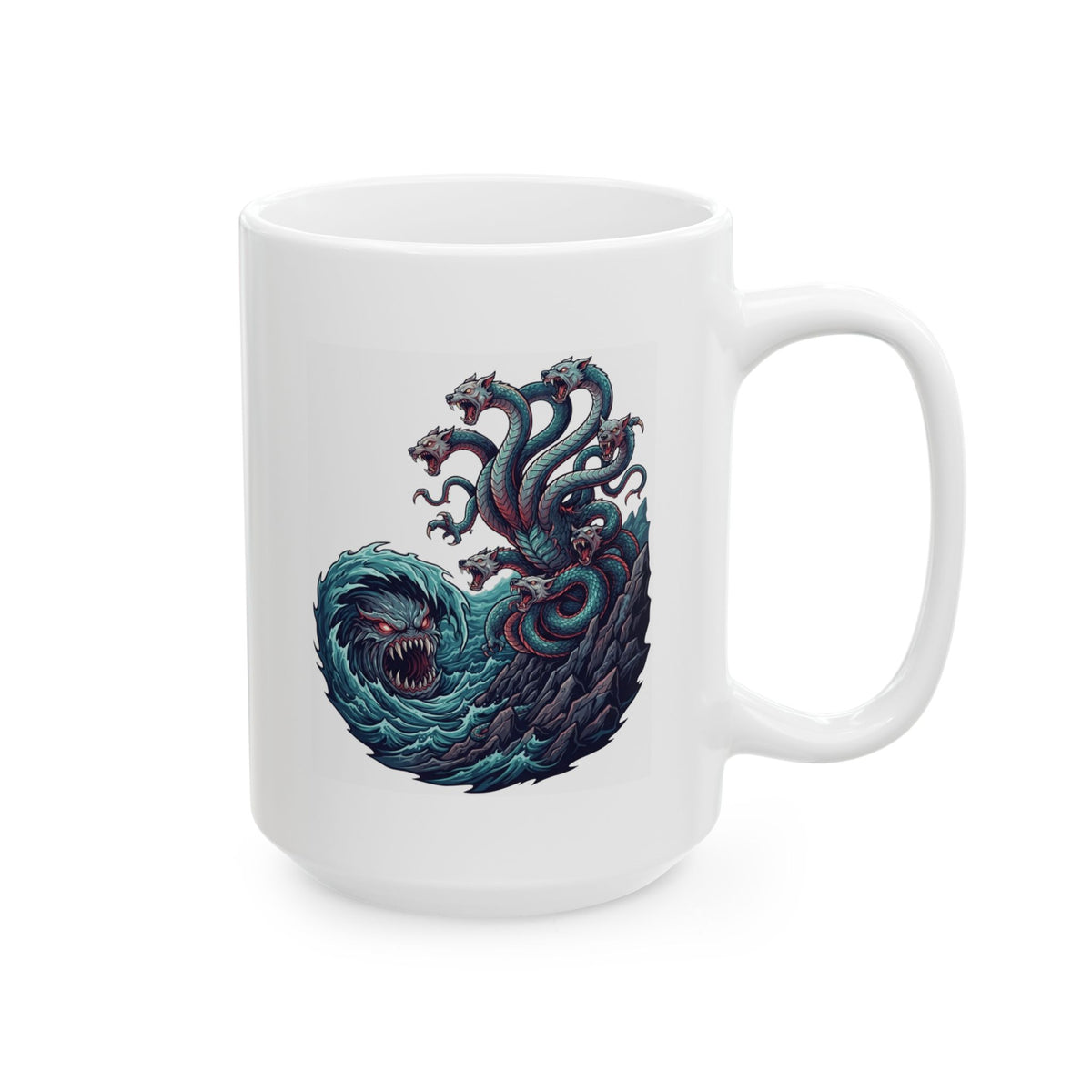 "Charybdis and Scylla (Greek Mythology)" White Ceramic Mug