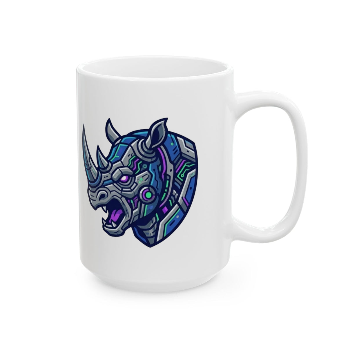 "Cyber Rhino" White Ceramic Mug — Graphic