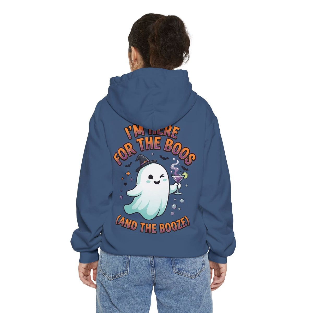 Color: True Navy | I'm Here For The Boos Garment-Dyed Hoodie
