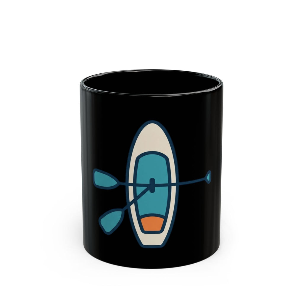 "Mountain Lake Paddle Board" Black Ceramic Mug — Graphic
