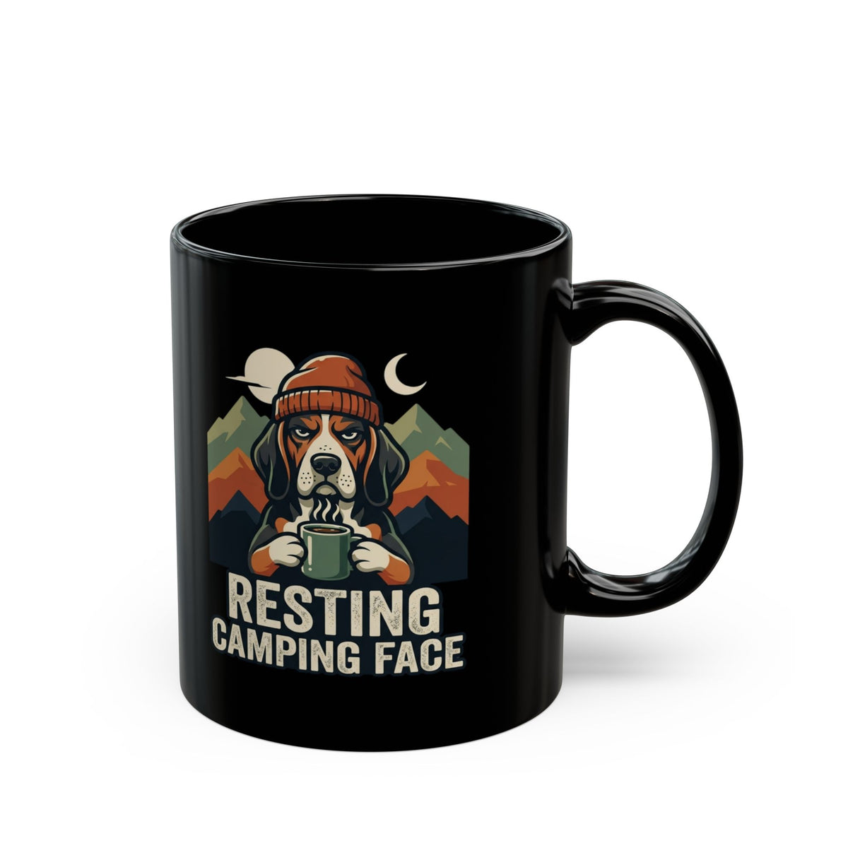 "Resting Camping Face" Black Ceramic Mug