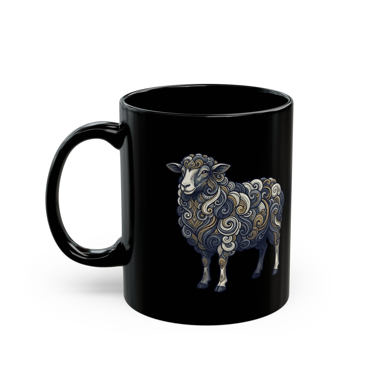 "Barnyard Sheep" Black Ceramic Mug