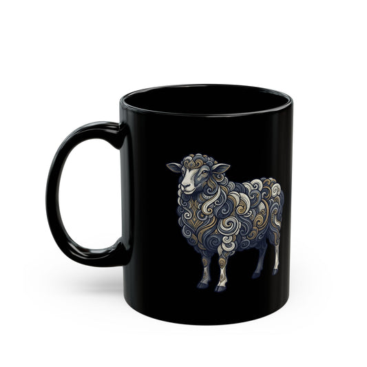 "Barnyard Sheep" Black Ceramic Mug