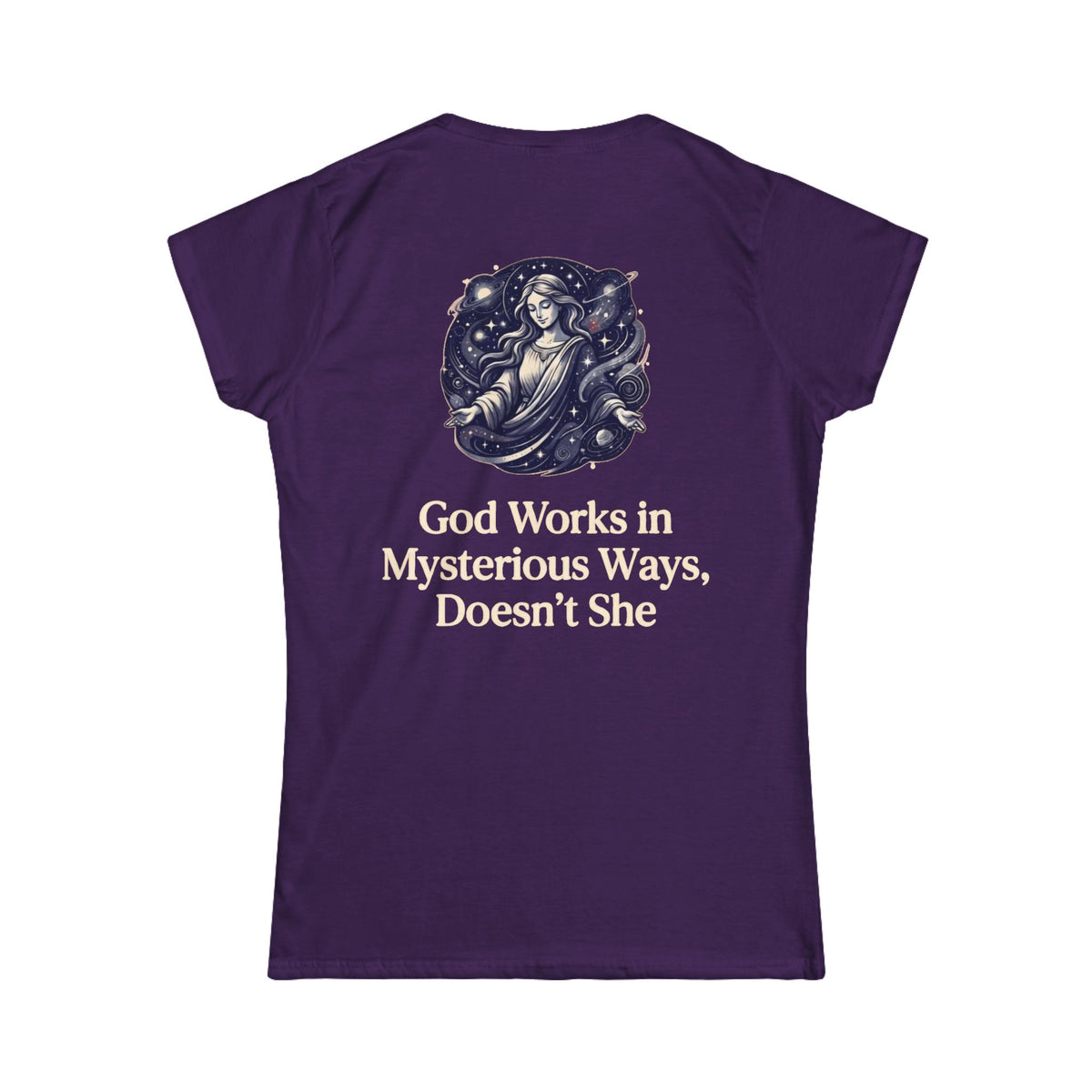 Color: Purple | God Works in Mysteroius Ways Women's Tee