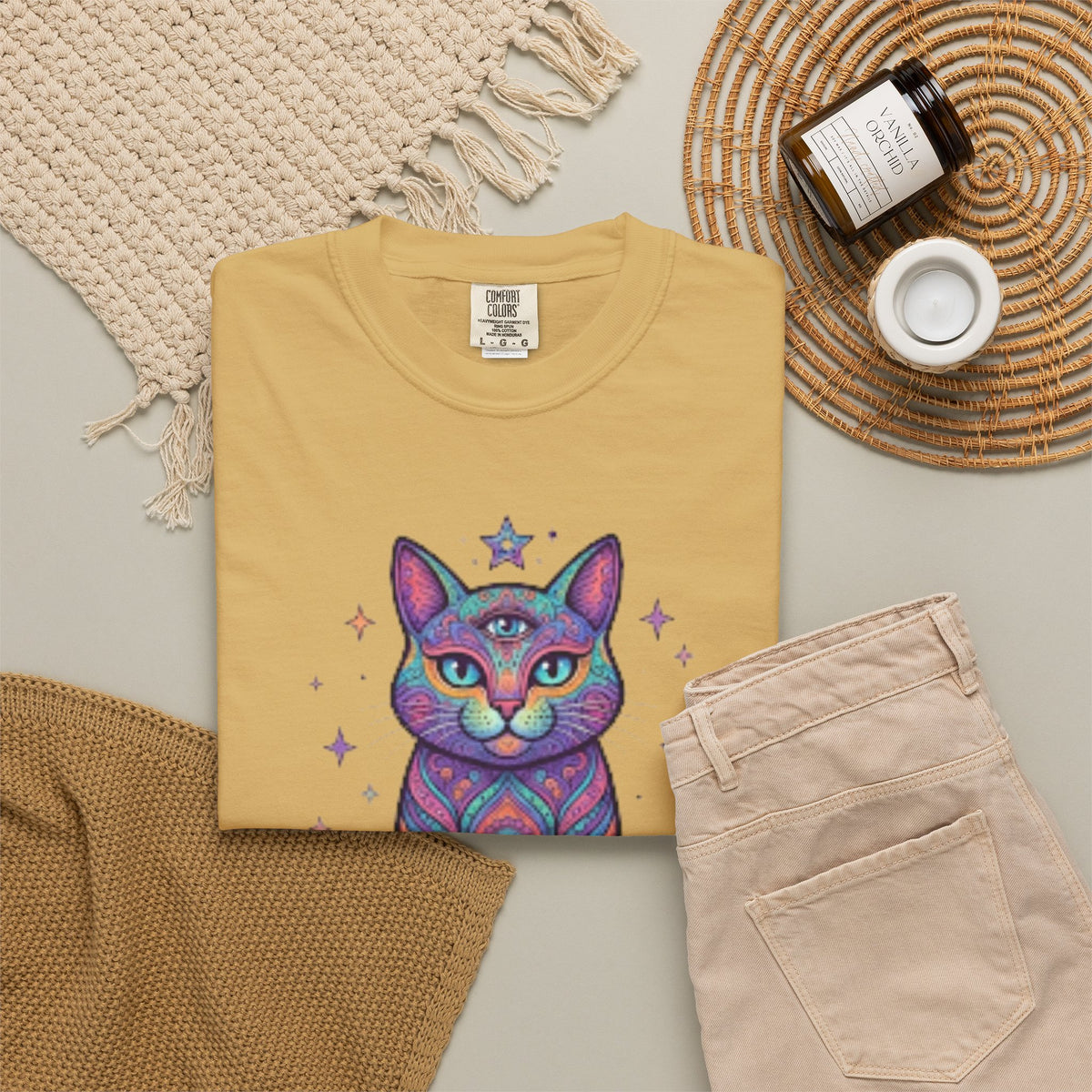 "Hippy Cat" Unisex Garment-Dyed Tee