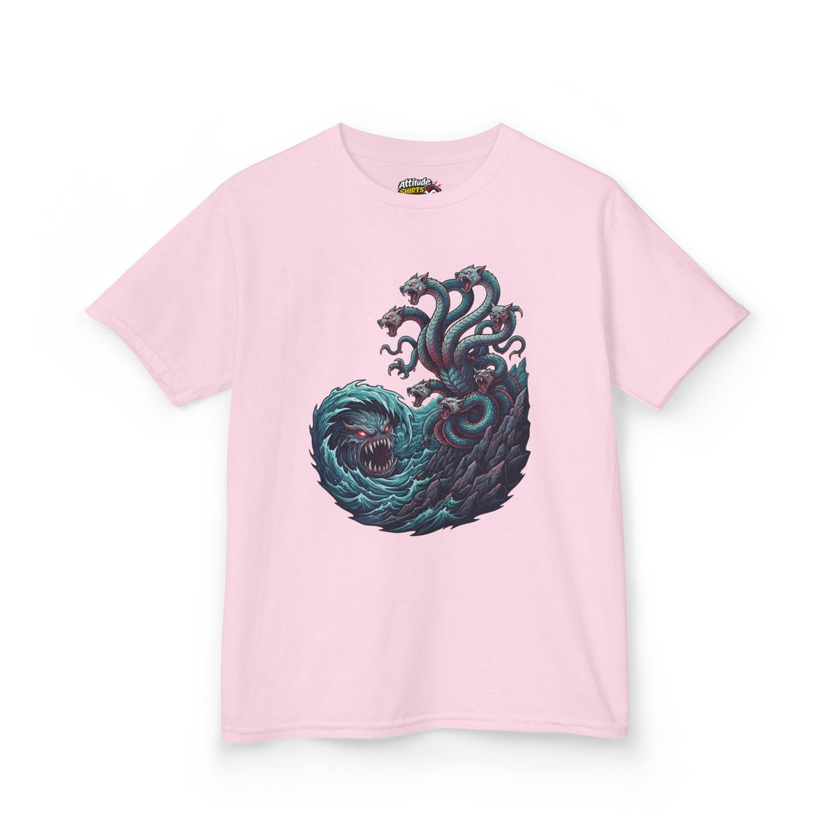 Color: Light Pink | Charybdis and Scylla (Greek Mythology) Kids Tee