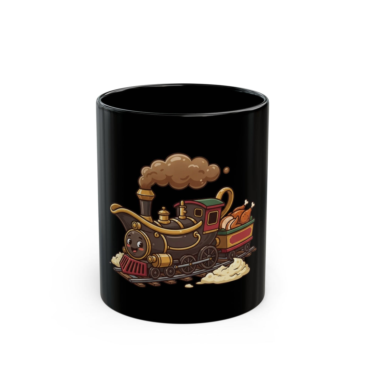"Next Stop Food Coma" Black Ceramic Mug — Graphic