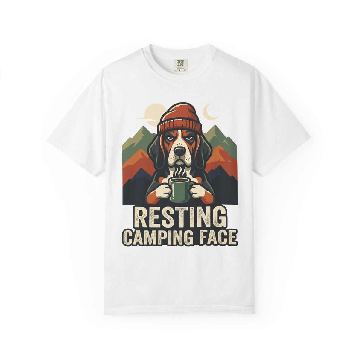 Color: White | Resting Camping Face Unisex Garment-Dyed Tee