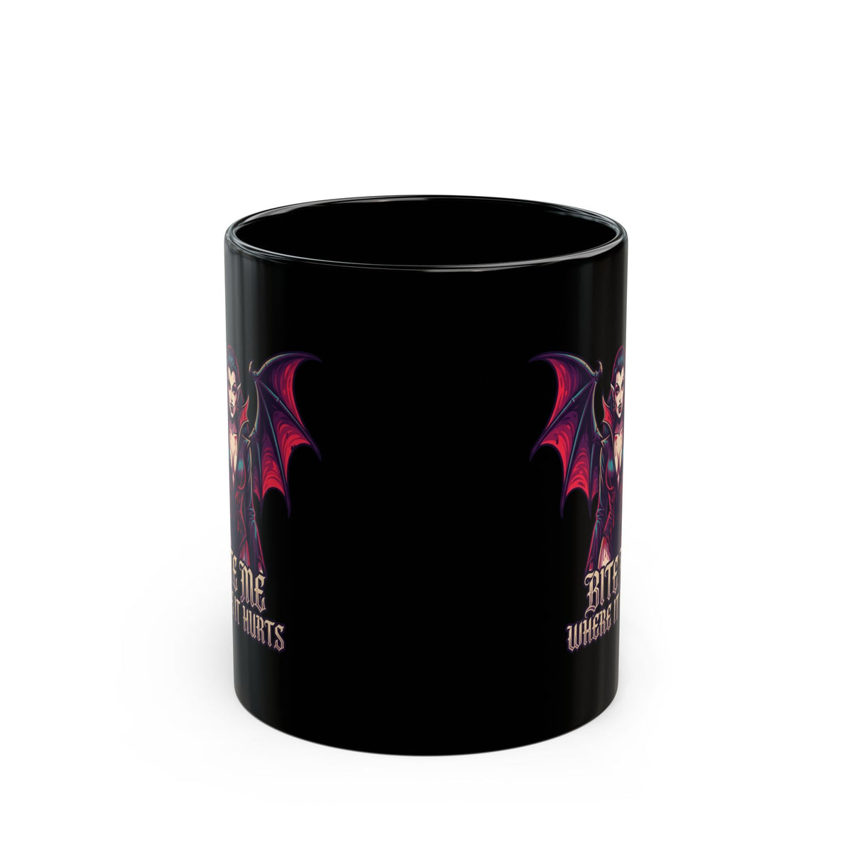 "Bite Me Where It Hurts" Black Ceramic Mug