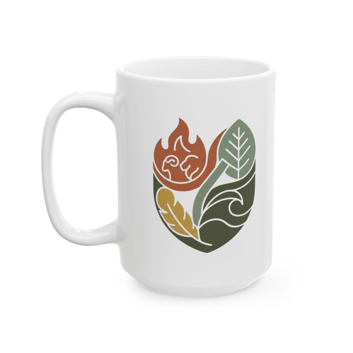 "Four Elements- Fire, Earth, Air, Water" White Ceramic Mug — Graphic
