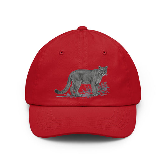 Color: Red | Pencil Sketch Art Mountain Lion Dad Hat