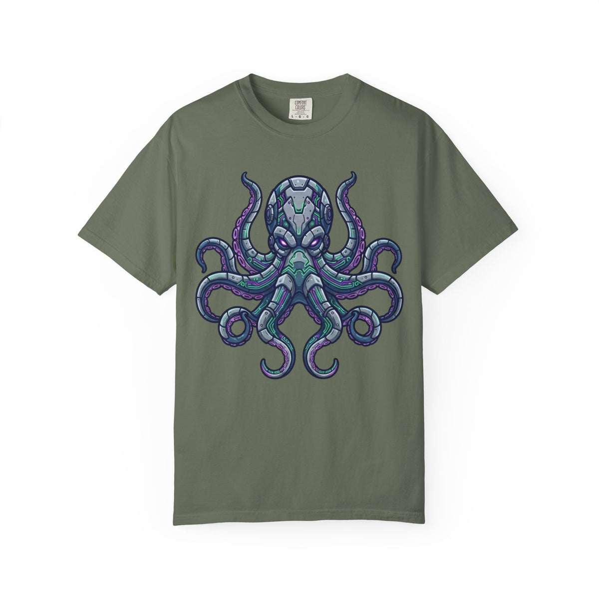 Color: Moss | Cyber Octopus Unisex Garment-Dyed Tee