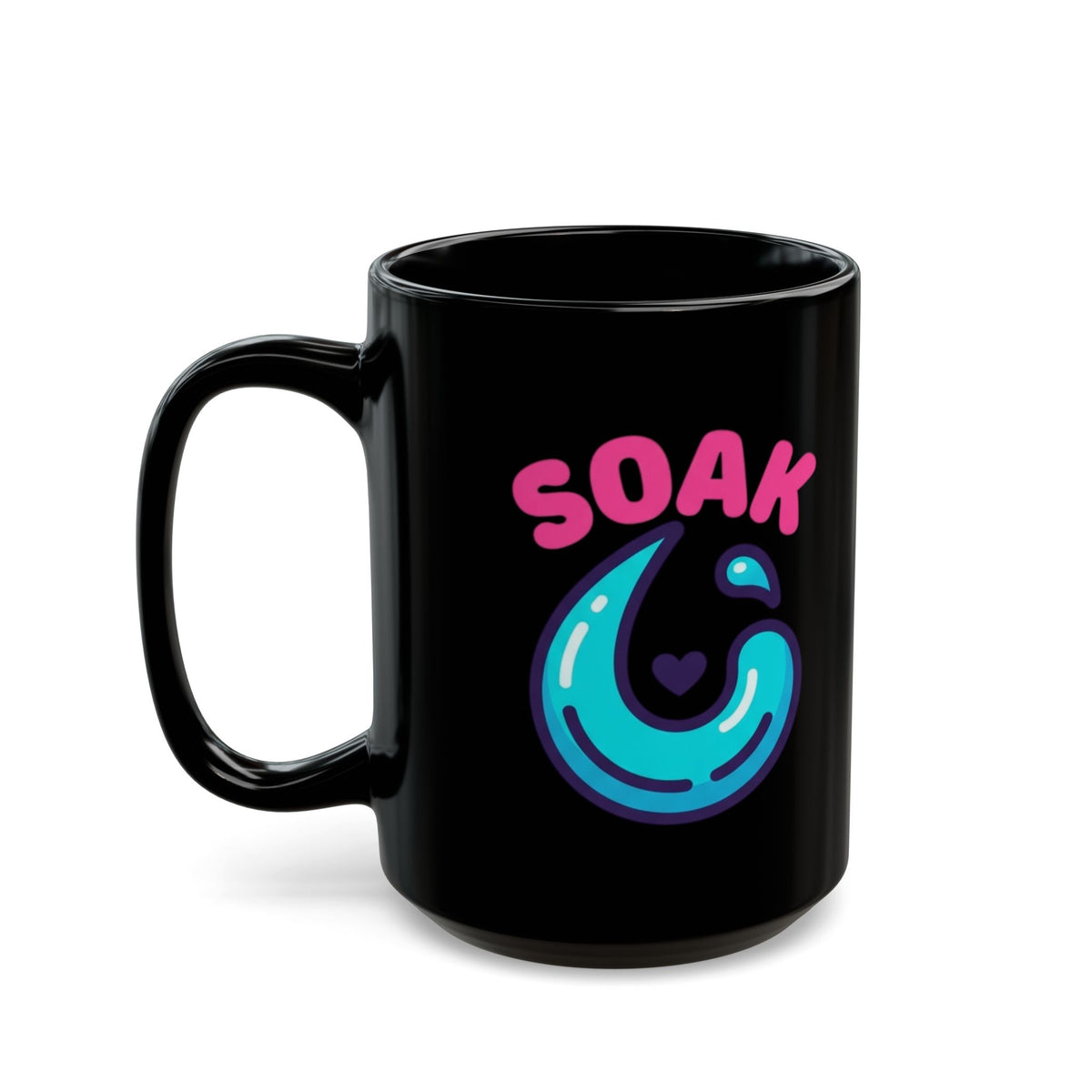 "Soaking Makes Me Wet" Black Ceramic Mug — Graphic