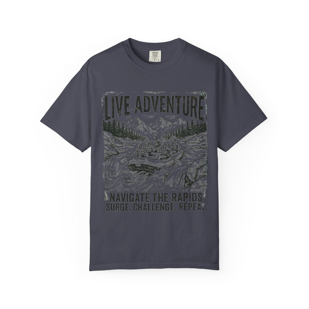 Color: Navy | Live Adventure - Rafting Unisex Garment-Dyed Tee