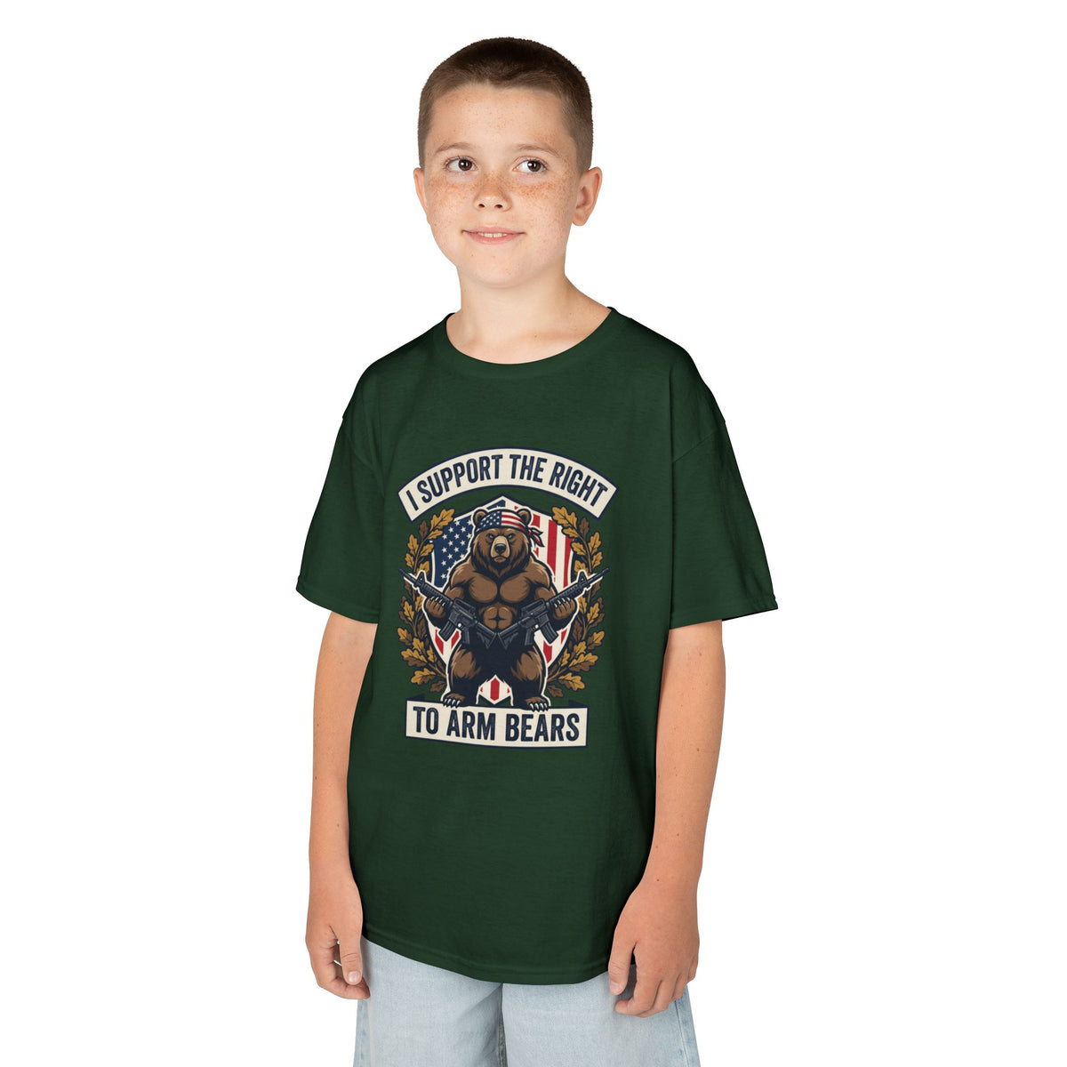Kids T‑Shirt — "I Support The Right To Arm Bears" Patriotic Bear Graphic Tee