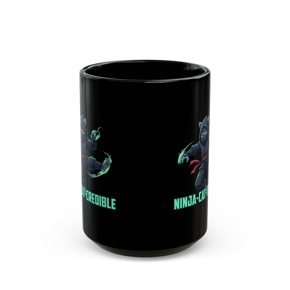 "Ninja Cat Credible" Black Ceramic Mug