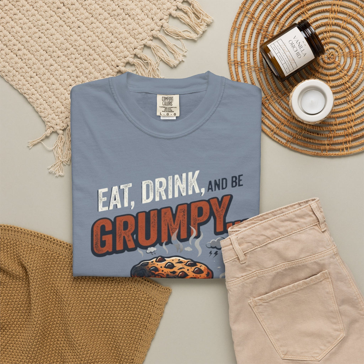 Eat Drink And Be Grumpy Unisex Garment-Dyed Tee