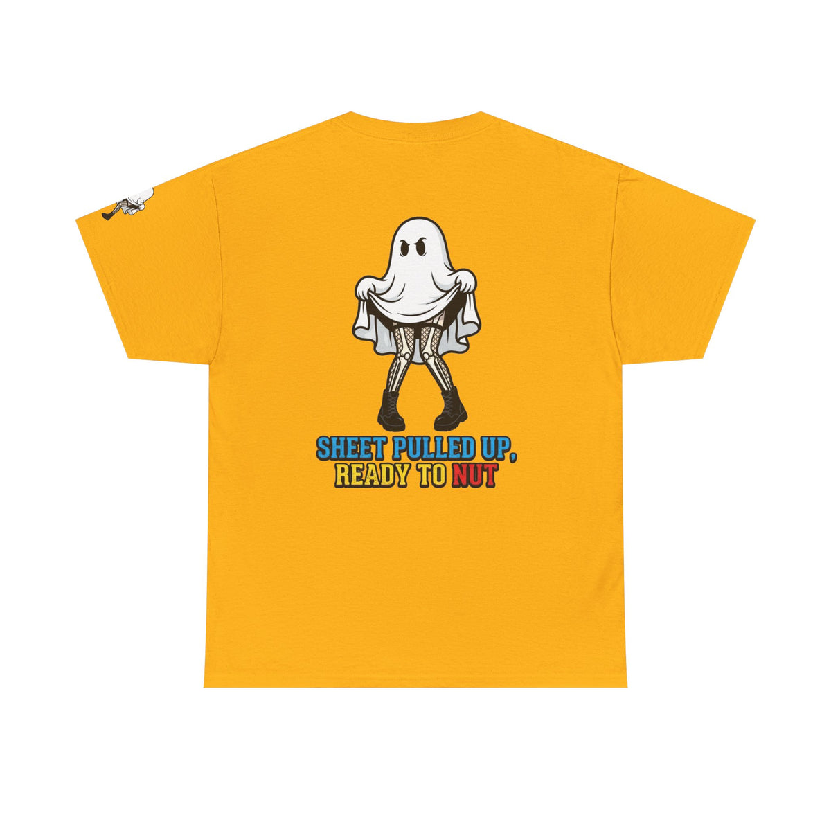 Color: Gold | Sheet Pulled Up Ready to Nut Premium Graphic Tee