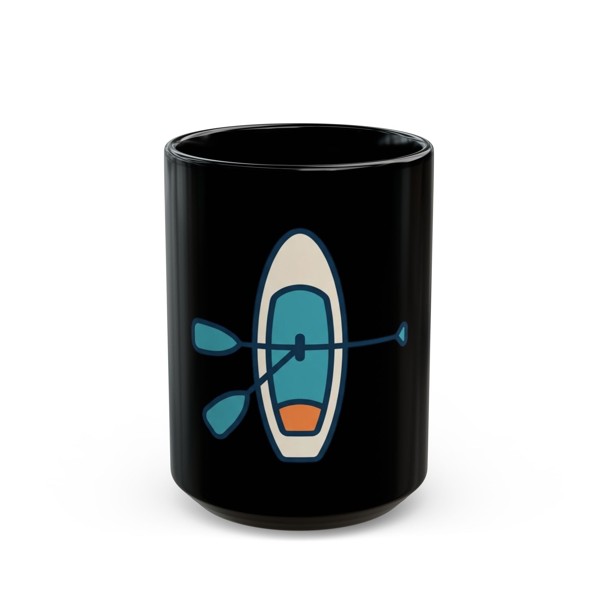 "Mountain Lake Paddle Board" Black Ceramic Mug — Graphic