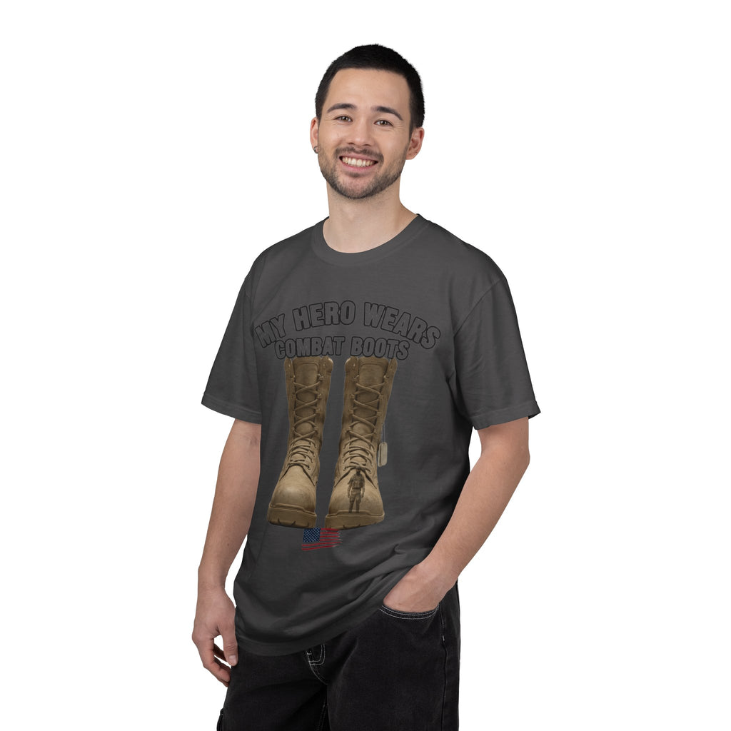 "My Hero Wears Combat Boots" Unisex Garment-Dyed T-shirt