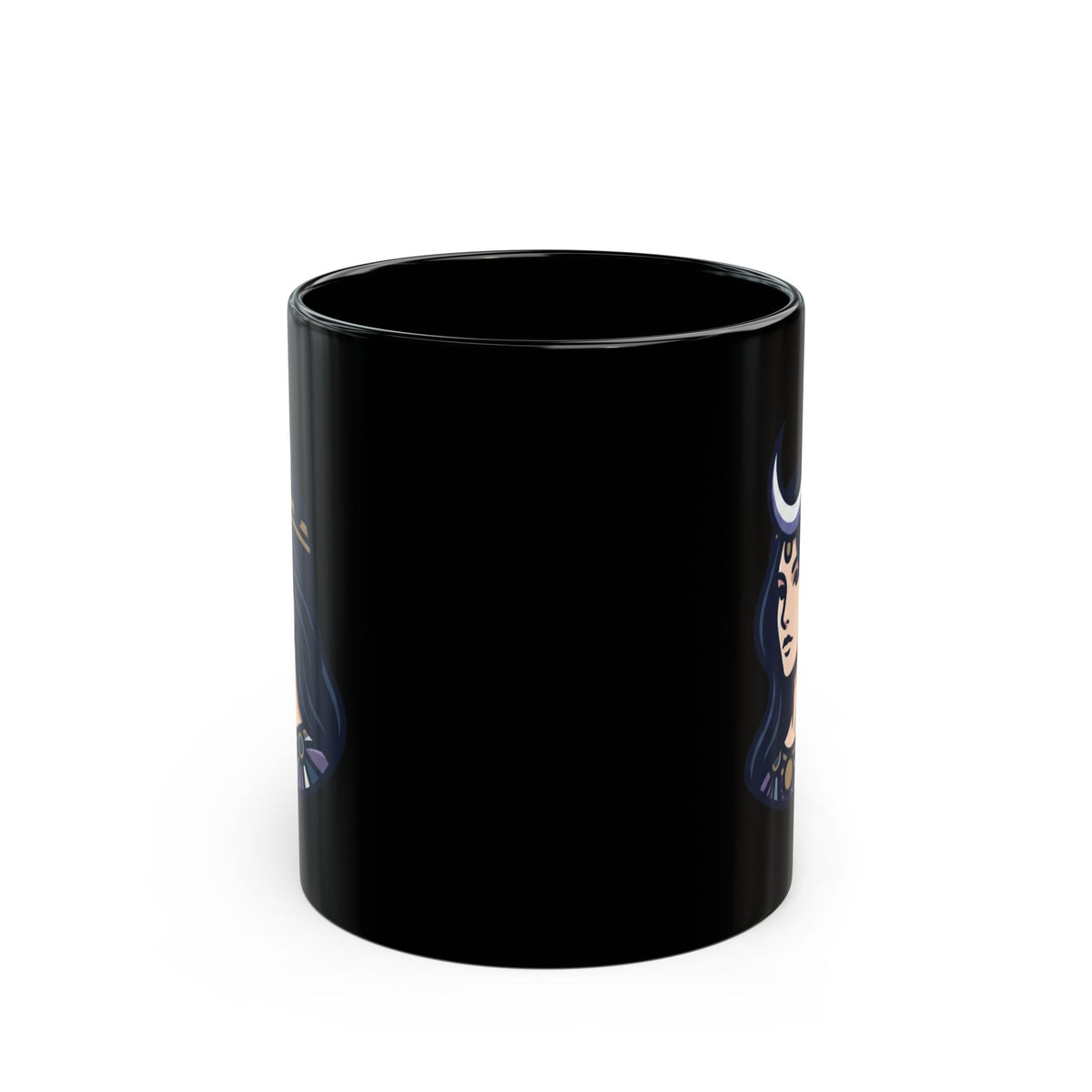 "The Cosmic Tarot (High Priestess)" Black Ceramic Mug — Graphic