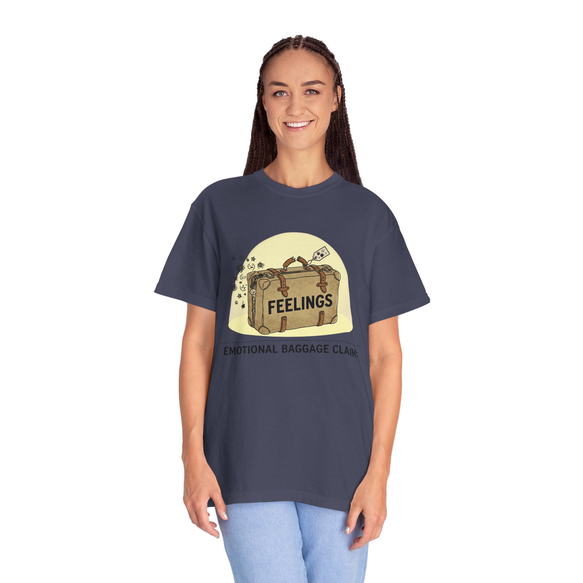 Color: Denim | Emotional Baggage Claim Unisex Garment-Dyed T-shirt