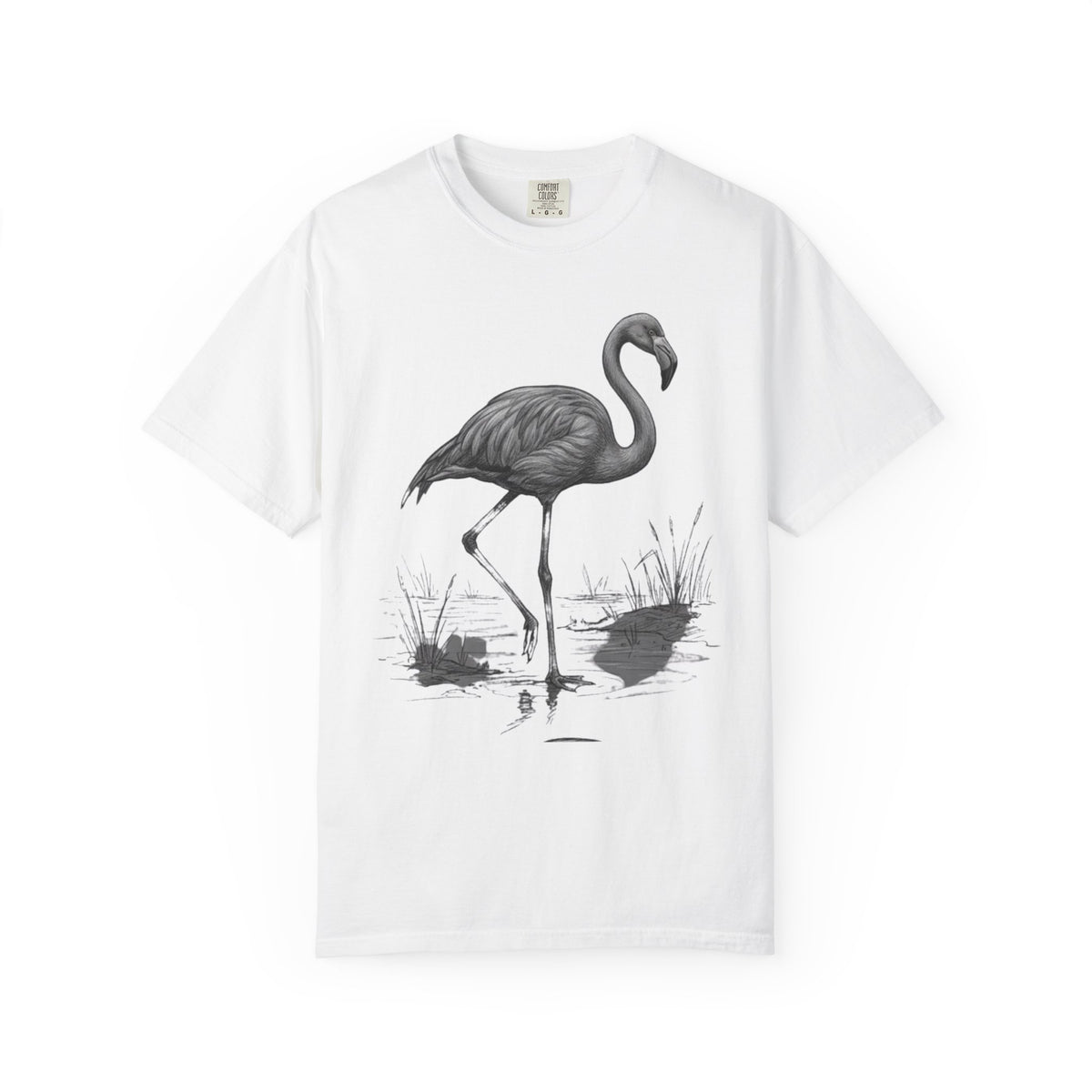 "Pencil Sketch Art Flamingo" Unisex Garment-Dyed Tee