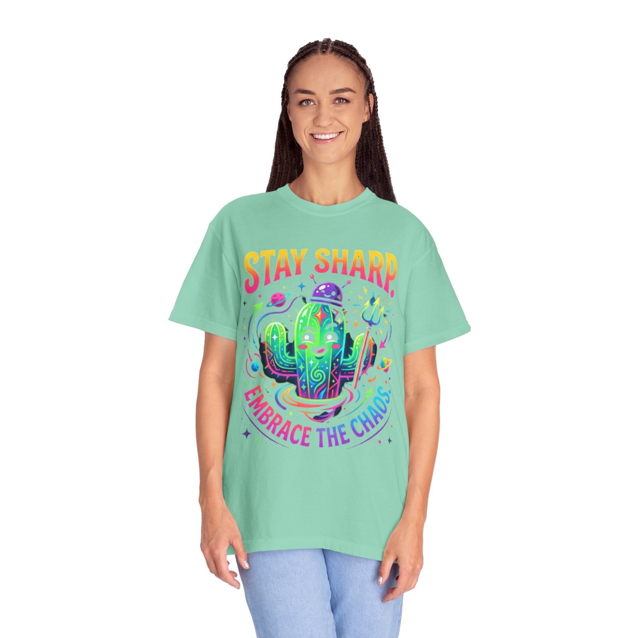 "Stay Sharp Embrace the Chaos" Unisex Garment-Dyed Tee