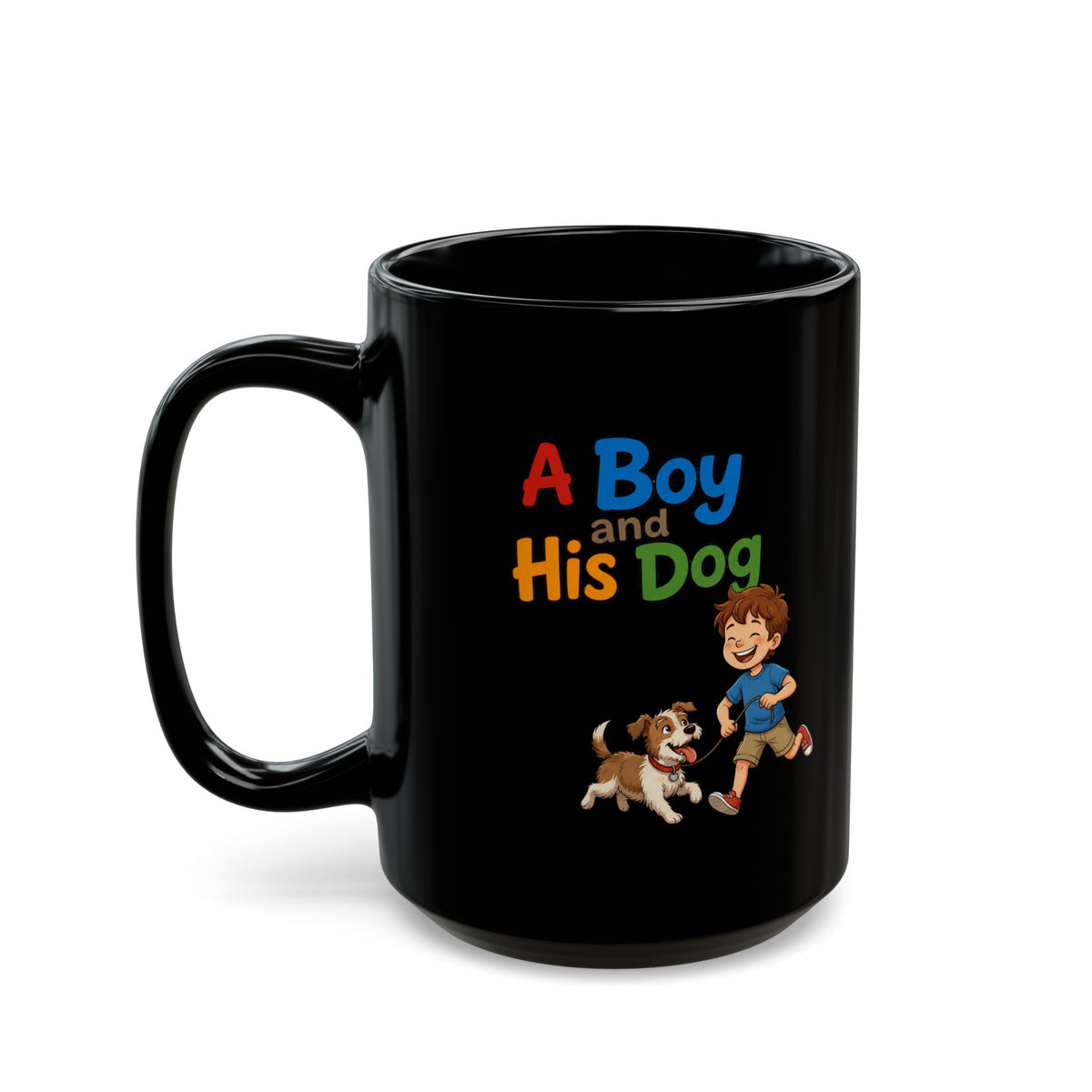 "A Boy And His Dog" Black Ceramic Mug