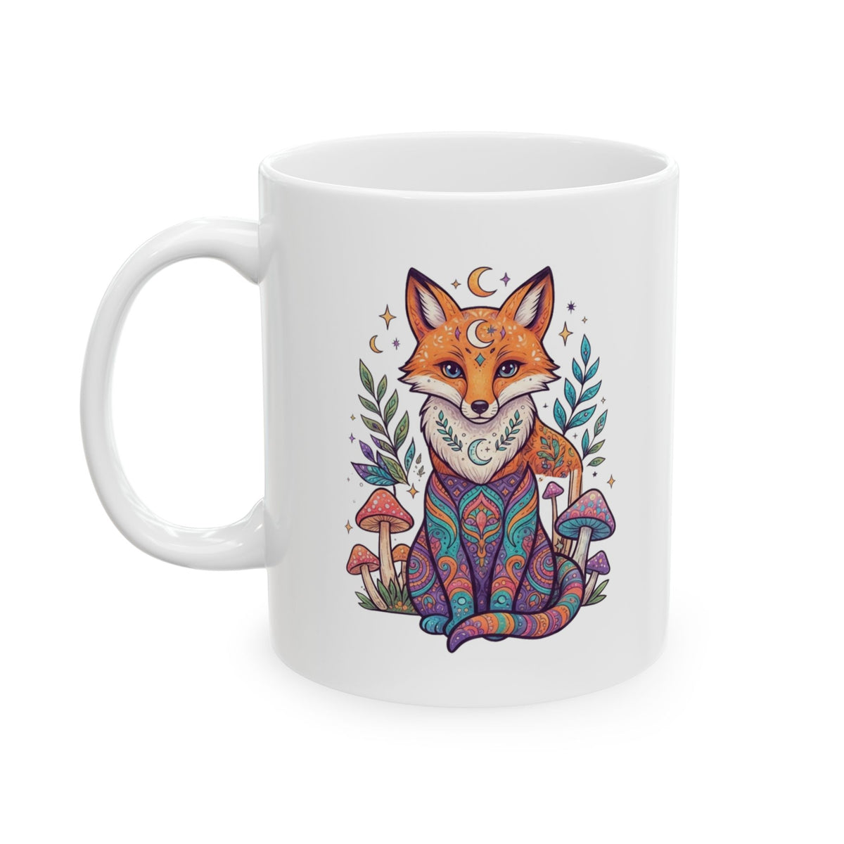 "Hippy Fox" White Ceramic Mug