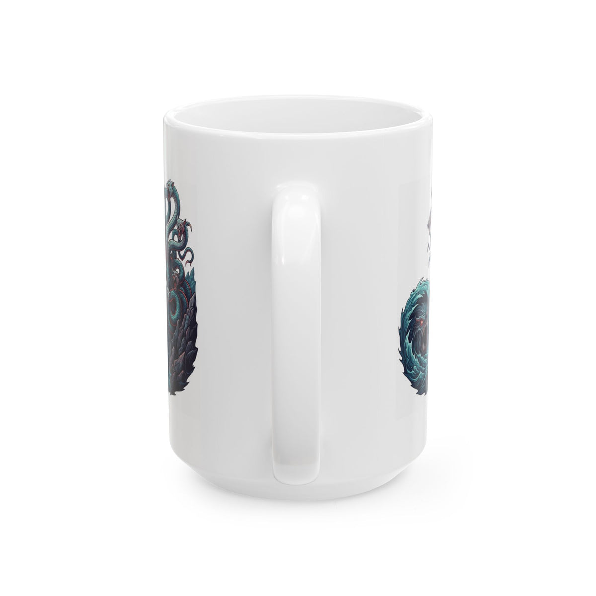 "Charybdis and Scylla (Greek Mythology)" White Ceramic Mug