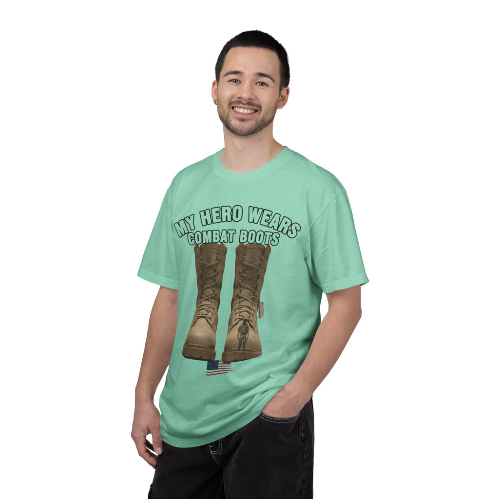 "My Hero Wears Combat Boots" Unisex Garment-Dyed T-shirt