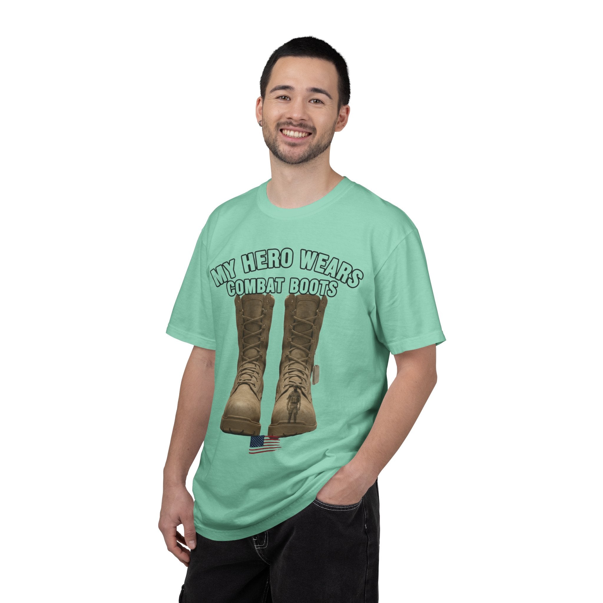 "My Hero Wears Combat Boots" Unisex Garment-Dyed T-shirt