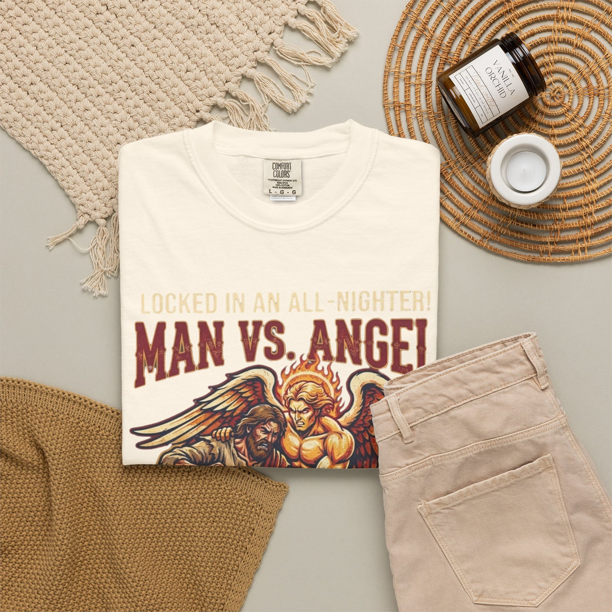 Good Book Series Man vs Angel Unisex Garment-Dyed Tee
