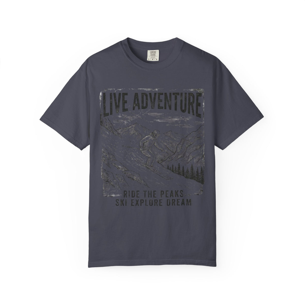 Color: Navy | Live Adventure - Ski Unisex Garment-Dyed Tee
