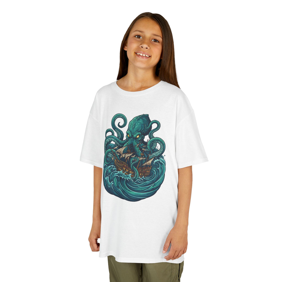 Color: White | The Kraken (Norse-Global Maritime) Kids Tee