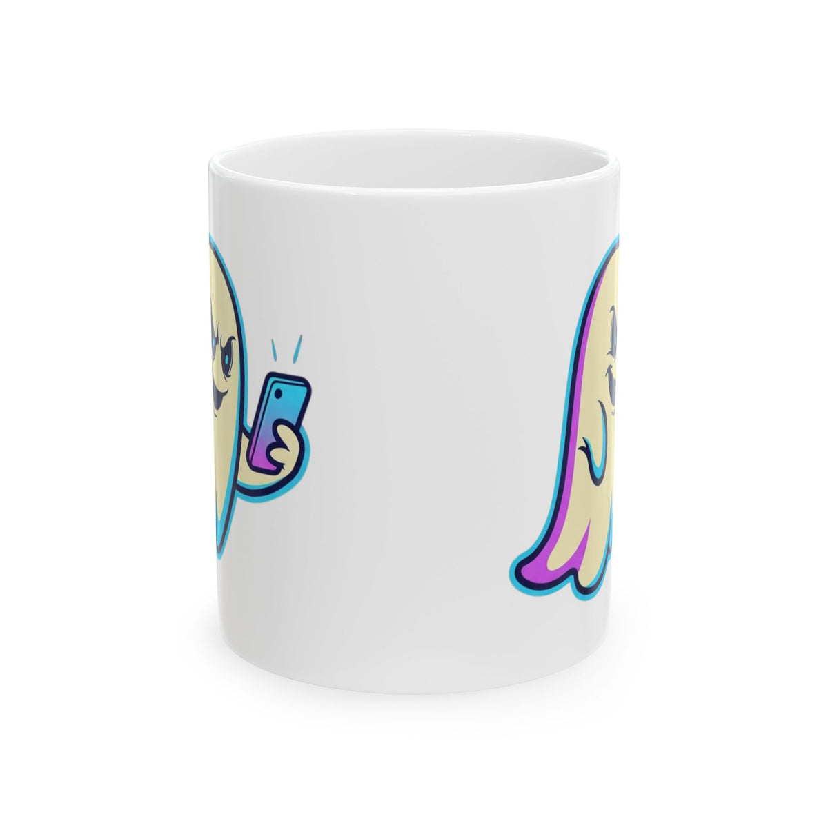 "Ghosting" White Ceramic Mug — Graphic