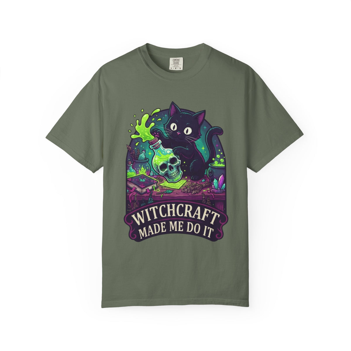 Color: Moss | Witchcraft Made Me Do It Unisex Garment-Dyed Tee