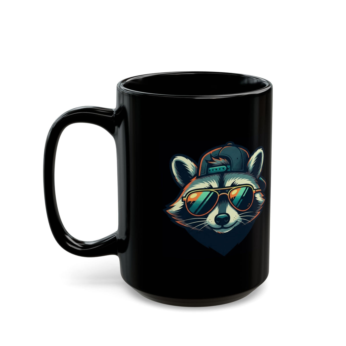 "Raccoon Energy" Black Ceramic Mug — Graphic