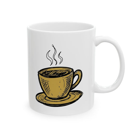 "Happy Coffee" White Ceramic Mug — Graphic