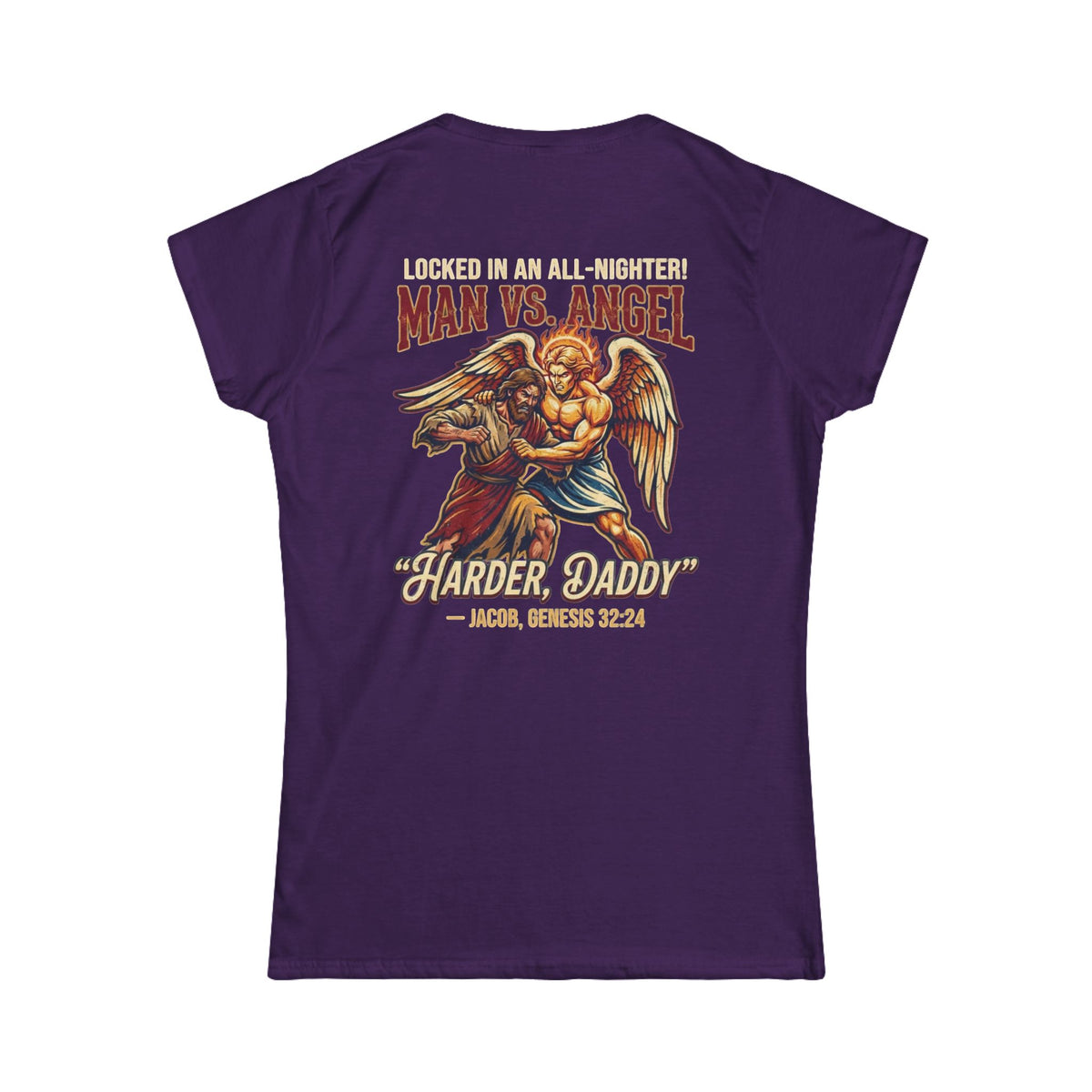 Color: Purple | Good Book Series Man vs Angel Women's Tee
