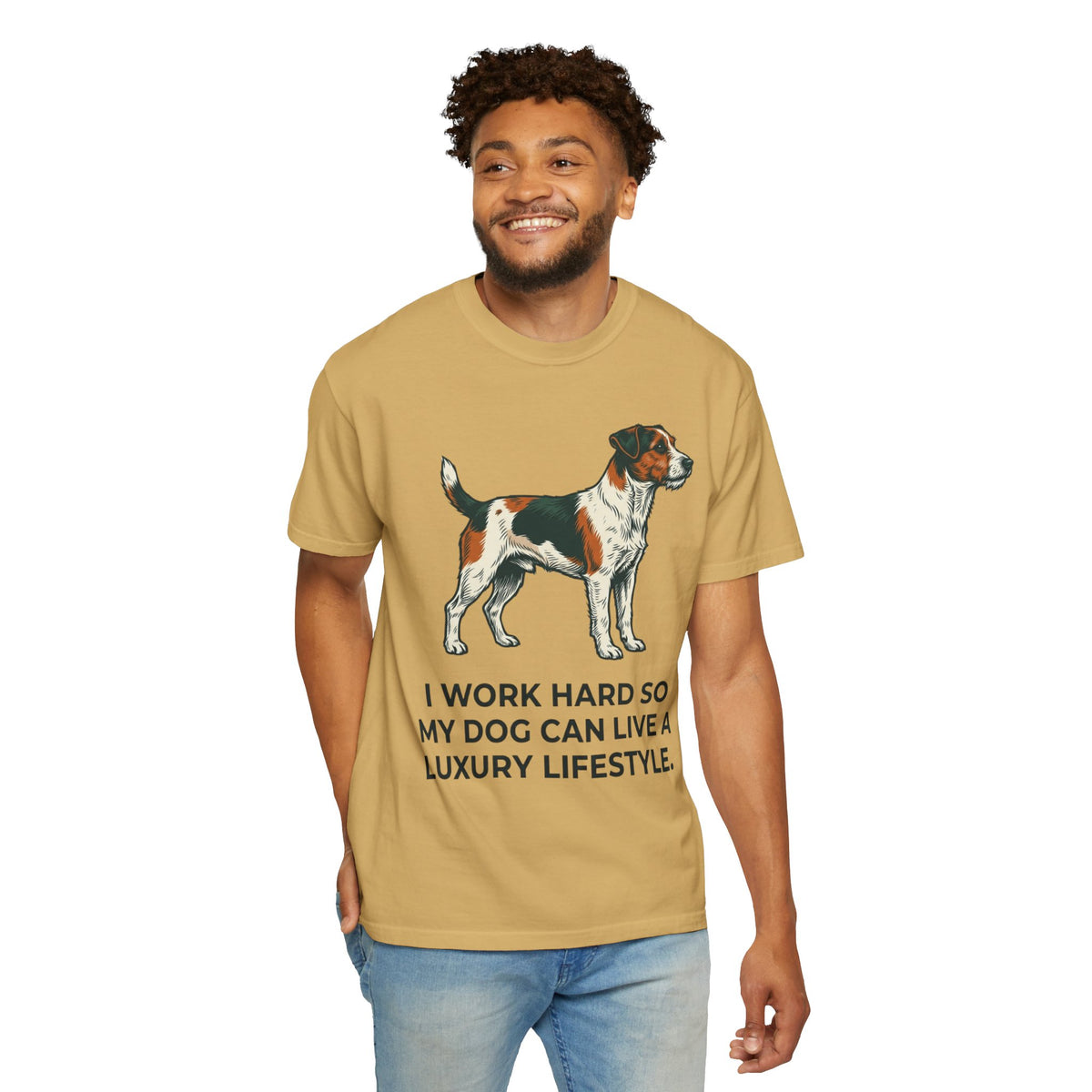 Color: Mustard | I Work Hard -1 Unisex Garment-Dyed T-shirt